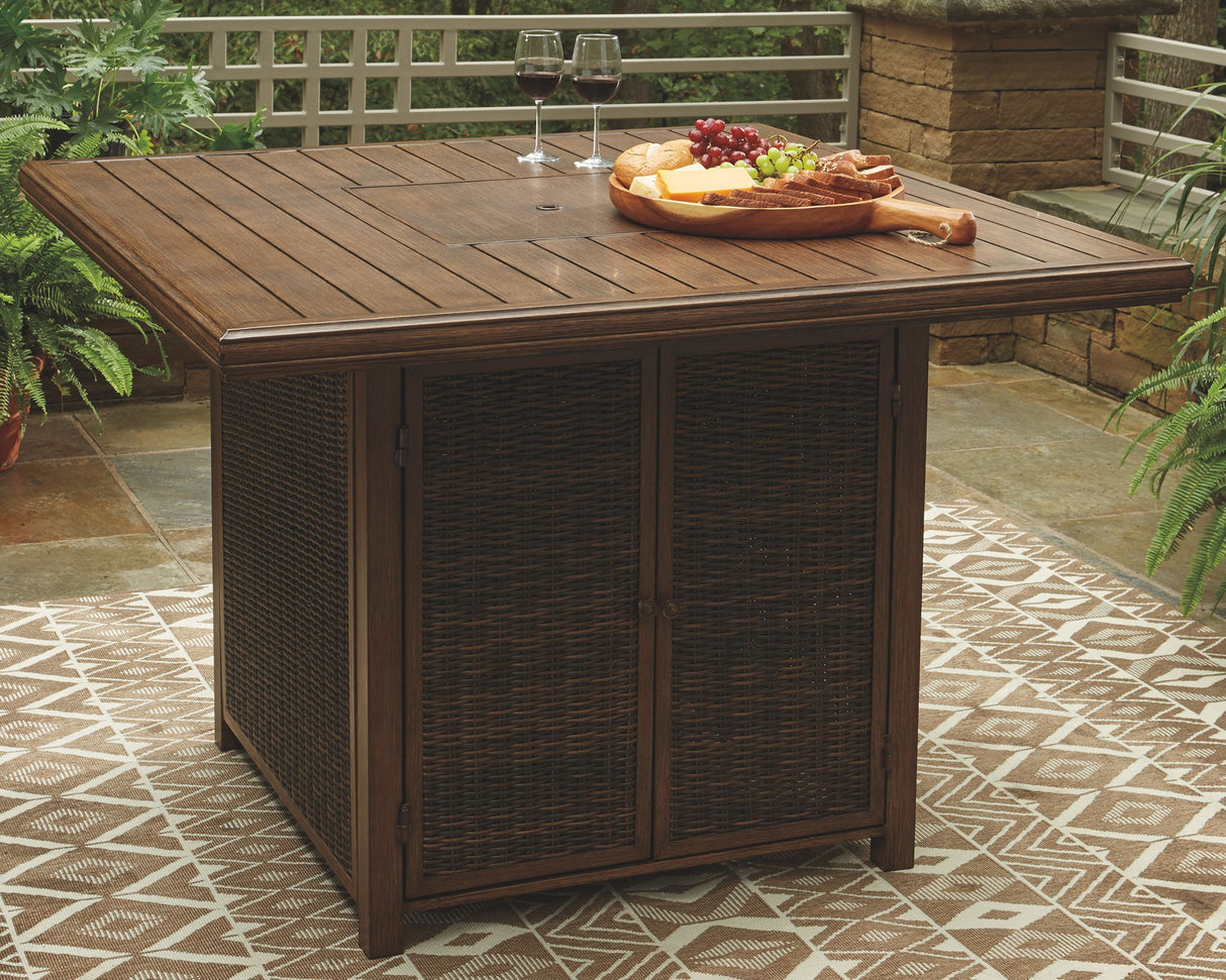 Paradise Trail - Medium Brown - Square Bar Table w/Fire Pit by Signature Design by Ashley® | Bel Furniture