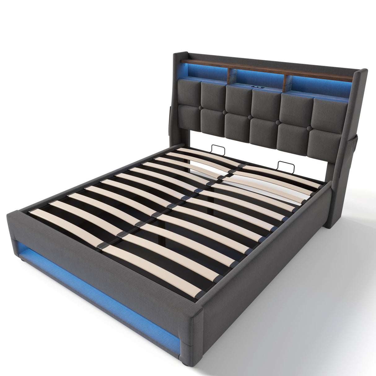 Upholstered Platform Bed With A Hydraulic Storage System, LED And USB Charging (Without Mattress)