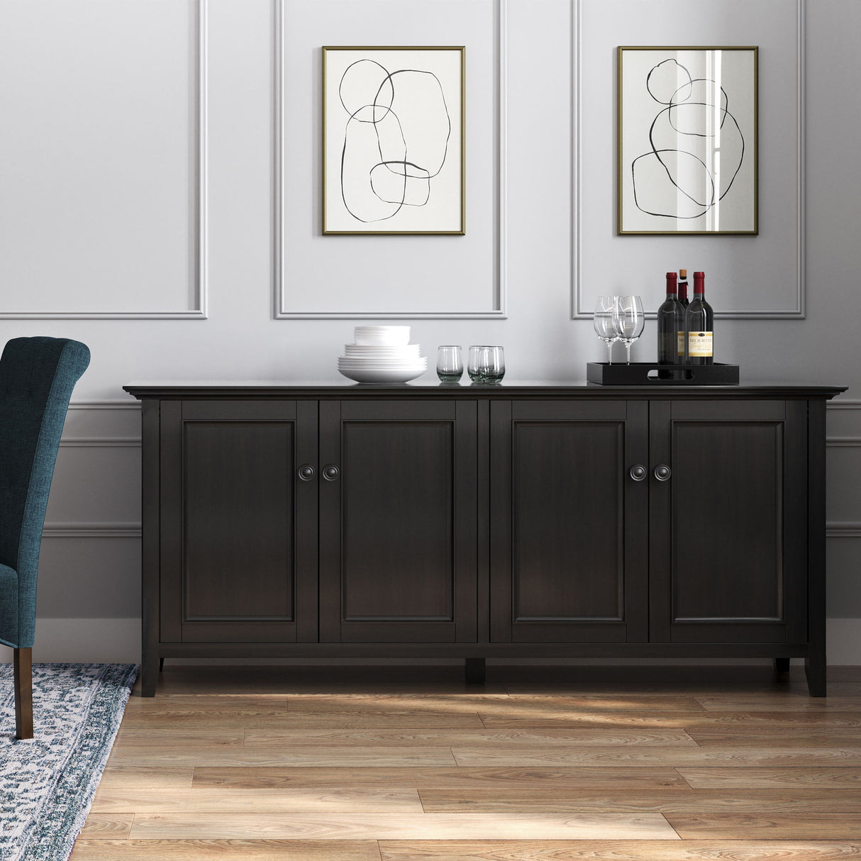 Amherst - Wide 4 Door Storage Cabinet - Hickory Brown by Simpli-Home | Bel Furniture