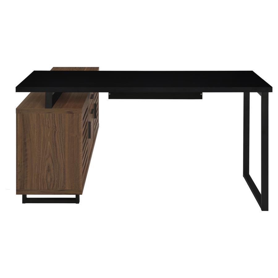 Maddox - L-Shape Office Computer Desk - Black by CoasterEveryday | Bel Furniture