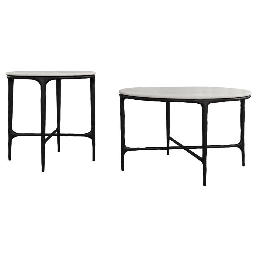Hermas - Round Marble Coffee And End Table Set by Coaster Fine Furniture | Bel Furniture