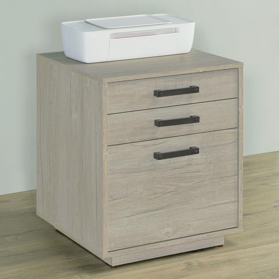 Loomis - 3-Drawer Home Office File Cabinet - Whitewashed Gray by CoasterEssence | Bel Furniture