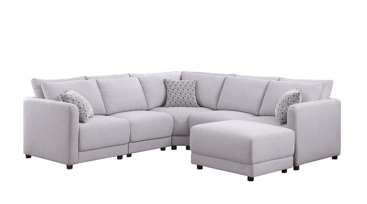 Penelope - Fabric Reversible Modular Sectional Sofa With Ottoman And Pillows Gray 5 Pc. Sectional With RAF Ottoman by Lilola Home | Bel Furniture