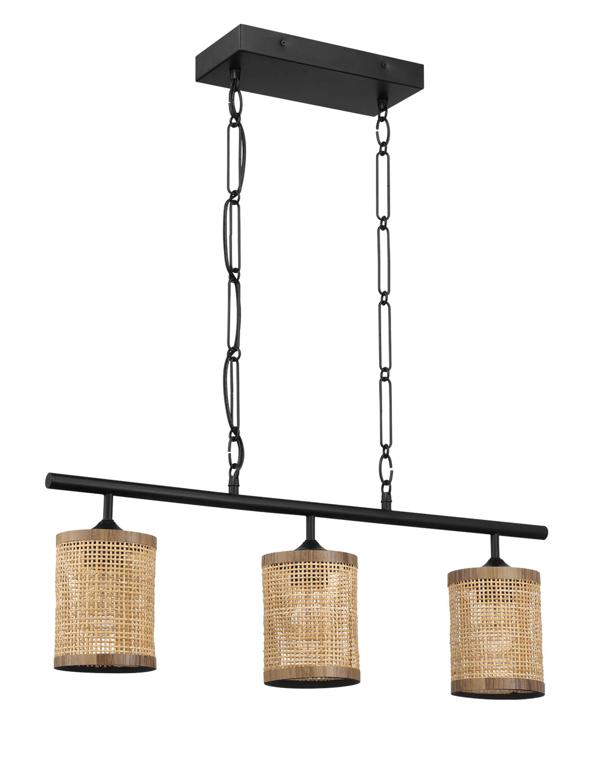 Elysian - 3 Lights Island With Natural Shade Farmhouse Chain Ceiling Lamp - Black / Rattan by Ashcroft Furniture | Bel Furniture