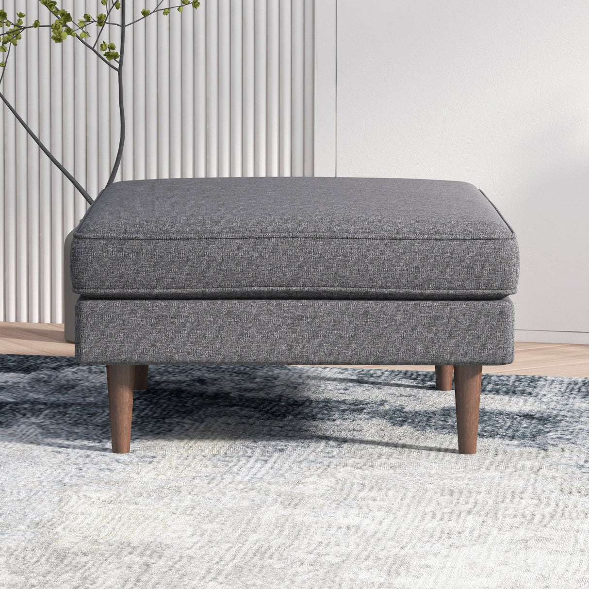 Amber - Square Upholstered Ottoman Linen