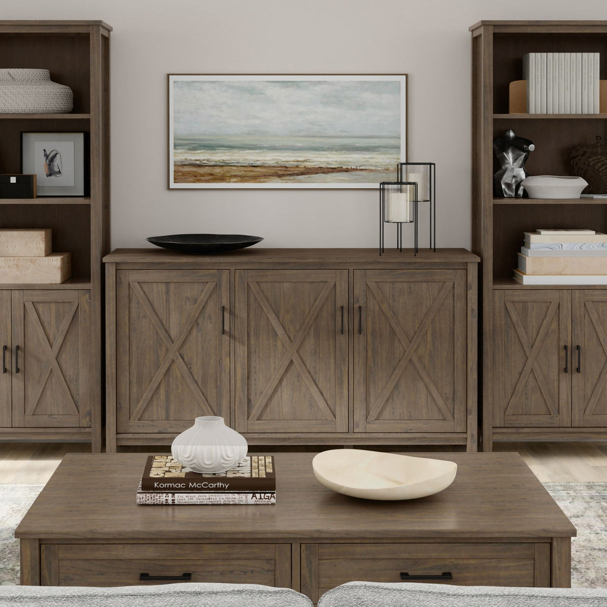 Ela - Wide Storage Cabinet - Smoky Brown by Simpli-Home | Bel Furniture