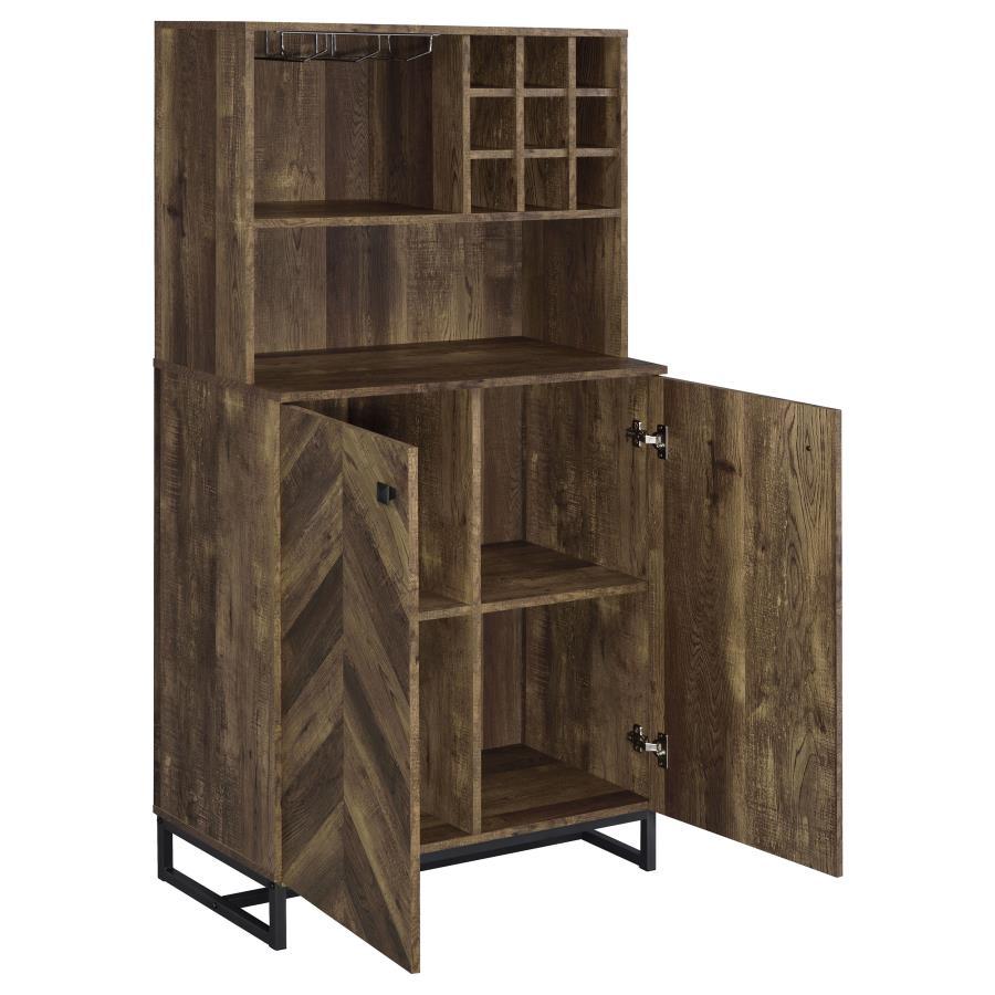 Mendoza - 2 Door Home Bar Cabinet Wine Storage - Rustic Oak by CoasterEveryday | Bel Furniture