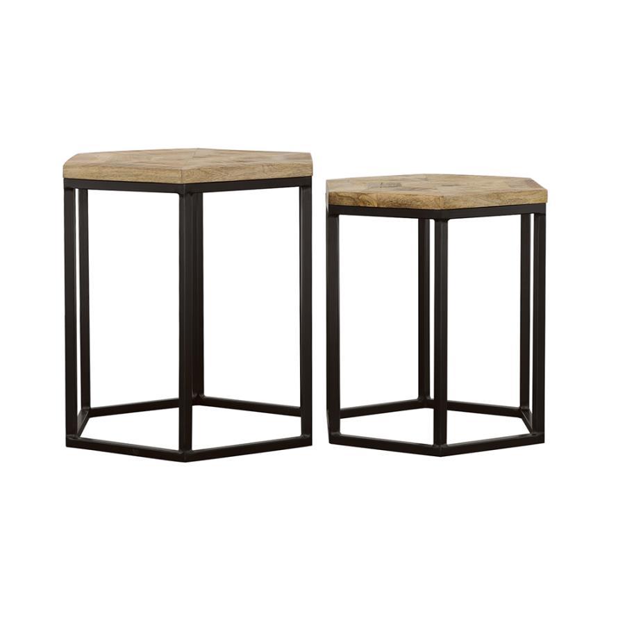 Adger - 2 Piece Hexagonal Nesting Tables - Natural And Black by CoasterEssence | Bel Furniture