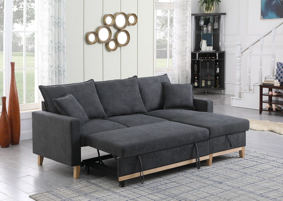 Colton - Woven Reversible Sleeper Sectional Sofa With Storage Chaise - Dark Gray by Lilola Home | Bel Furniture