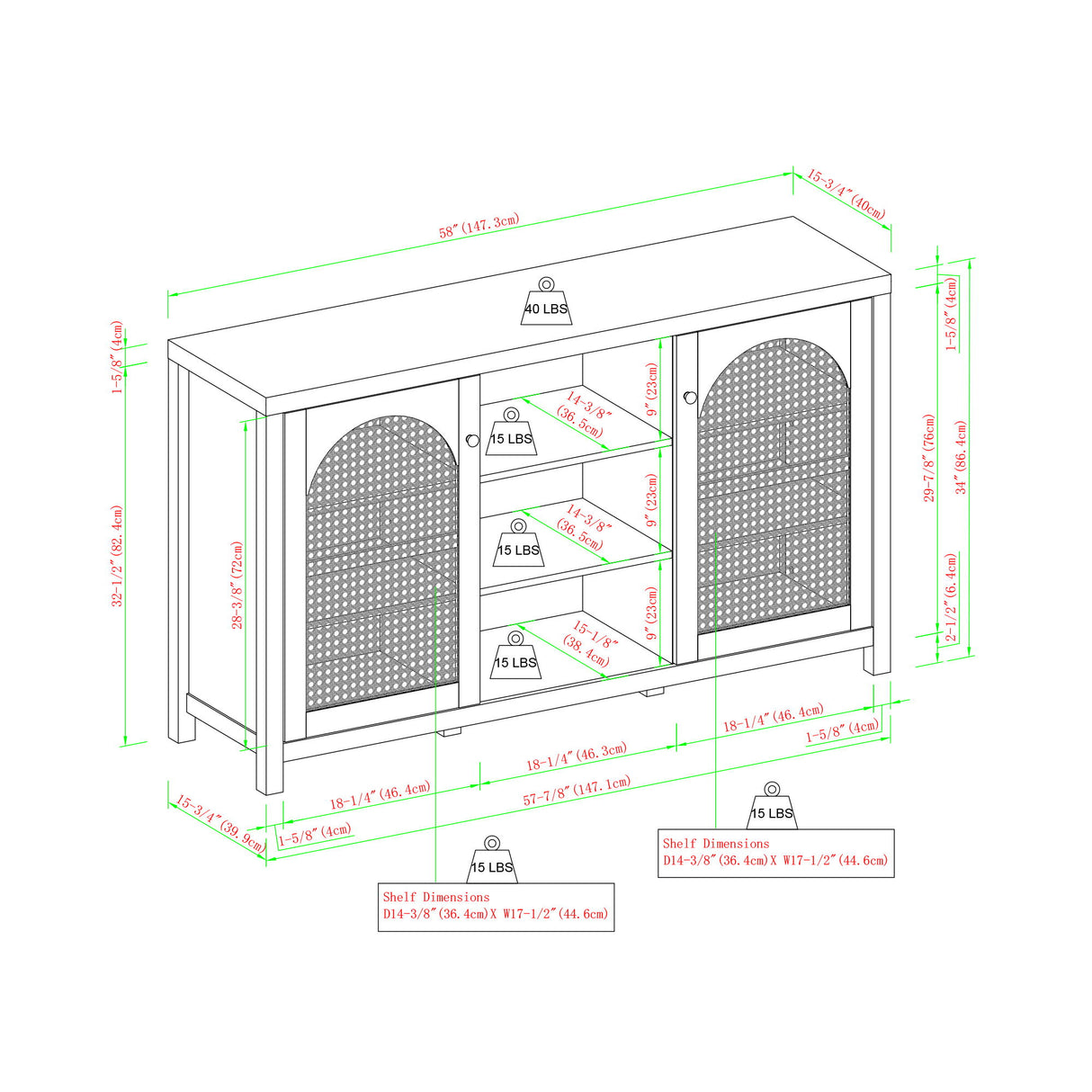 Transitional 2 Door Sideboard With Arched Rattan Panels by Walker Edison | Bel Furniture