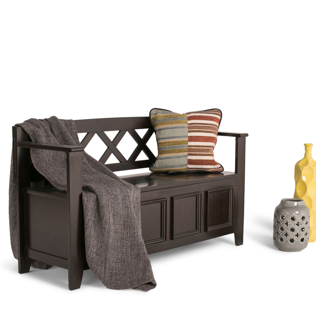 Amherst - Entryway Storage Bench - Hickory Brown by Simpli-Home | Bel Furniture