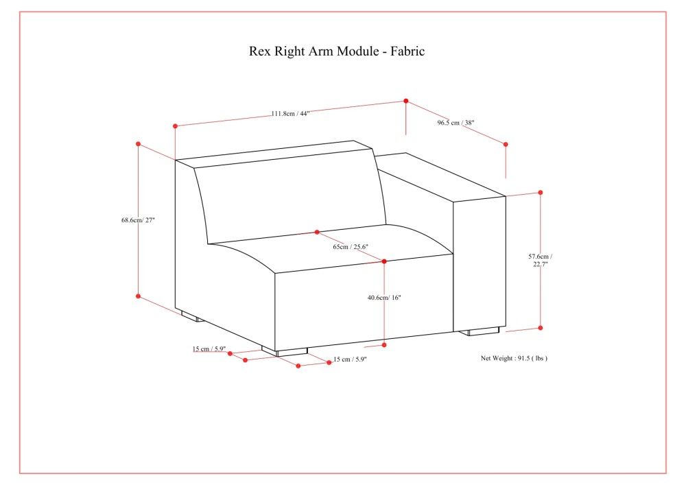 Rex - Right Arm Sofa Module - Gray