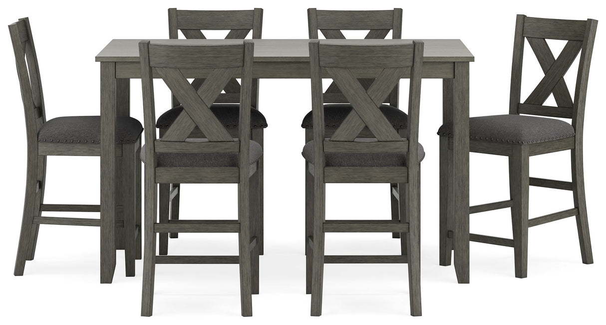 Caitbrook - Gray - Rect Drm Counter Table Set (Set of 7) by Signature Design by Ashley® | Bel Furniture