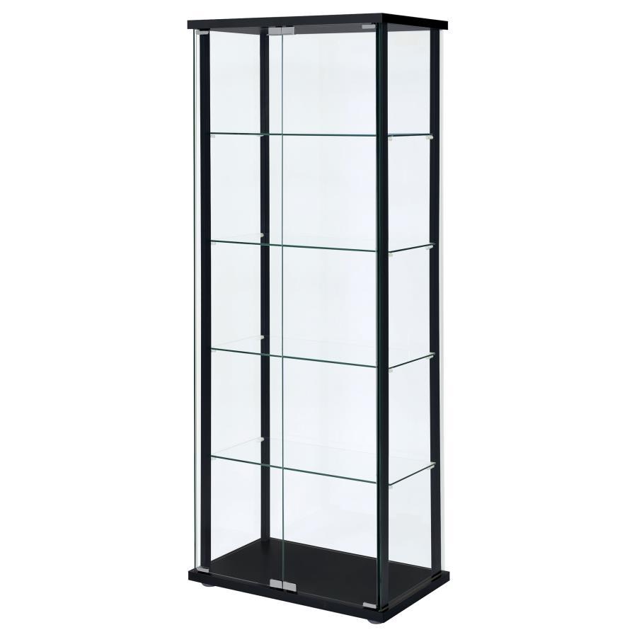 Delphinium - 5-Shelf Clear Glass Curio Display Cabinet - Black by CoasterEveryday | Bel Furniture