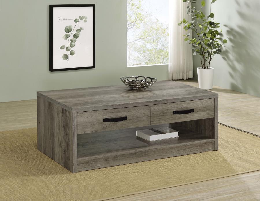Felix - 2-Drawer Engineered Wood Coffee Table - Gray Driftwood by Coaster Fine Furniture | Bel Furniture