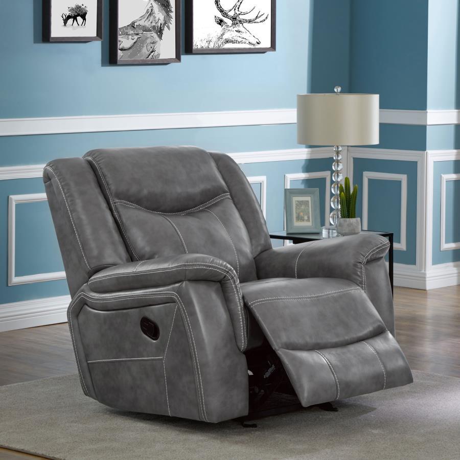 Conrad - Upholstered Padded Arm Glider Recliner - Gray by CoasterEveryday | Bel Furniture