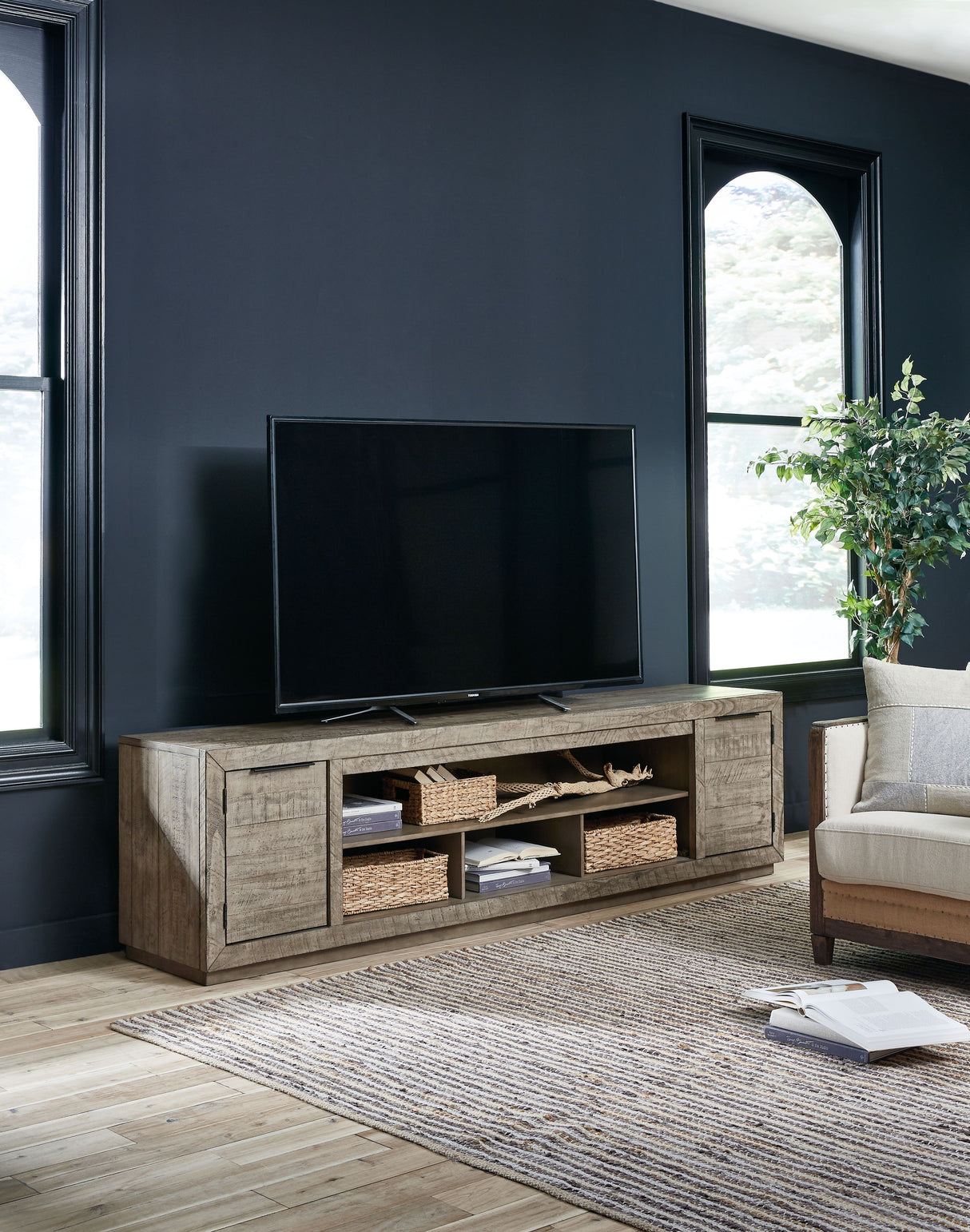 Krystanza - Weathered Gray - XL TV Stand w/Fireplace Option by Signature Design by Ashley® | Bel Furniture