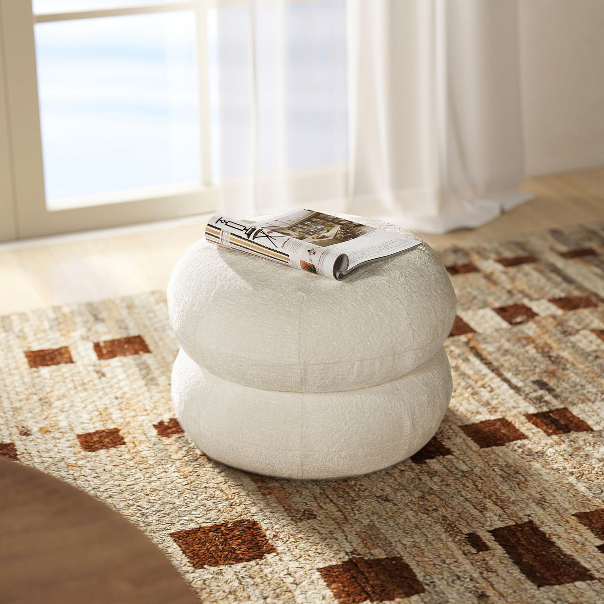 Nest - Low Round Upholstered Ottoman by Jennifer Taylor Home | Bel Furniture