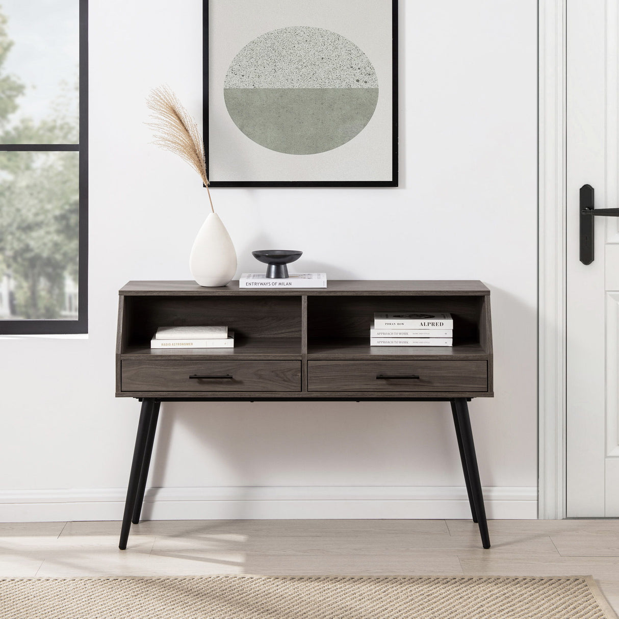 Contemporary 2 Drawer Angled Entry Table - Slate Gray by Walker Edison | Bel Furniture