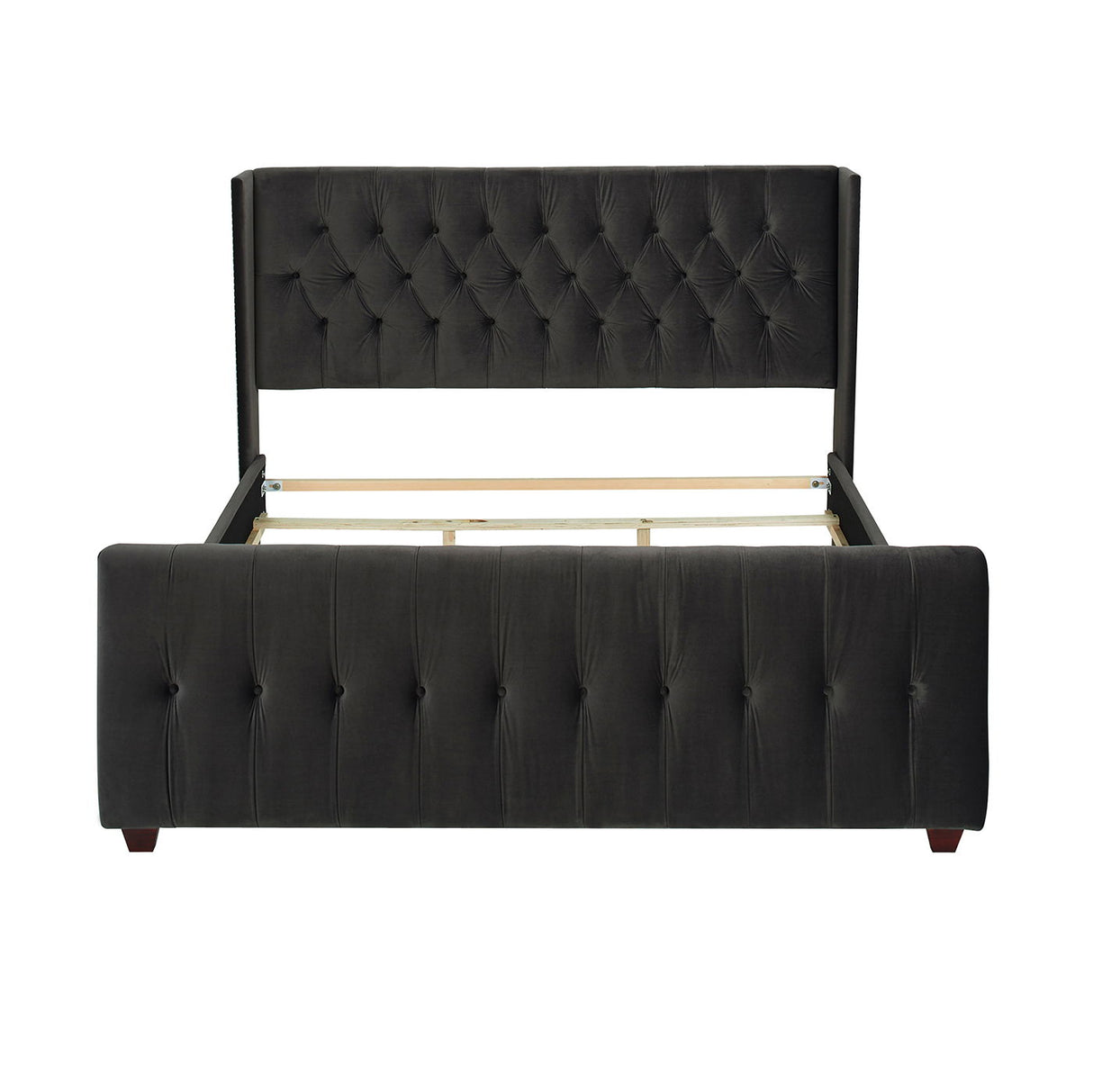 David - King Tufted Wingback Bed - Dark Charcoal Gray by Jennifer Taylor Home | Bel Furniture