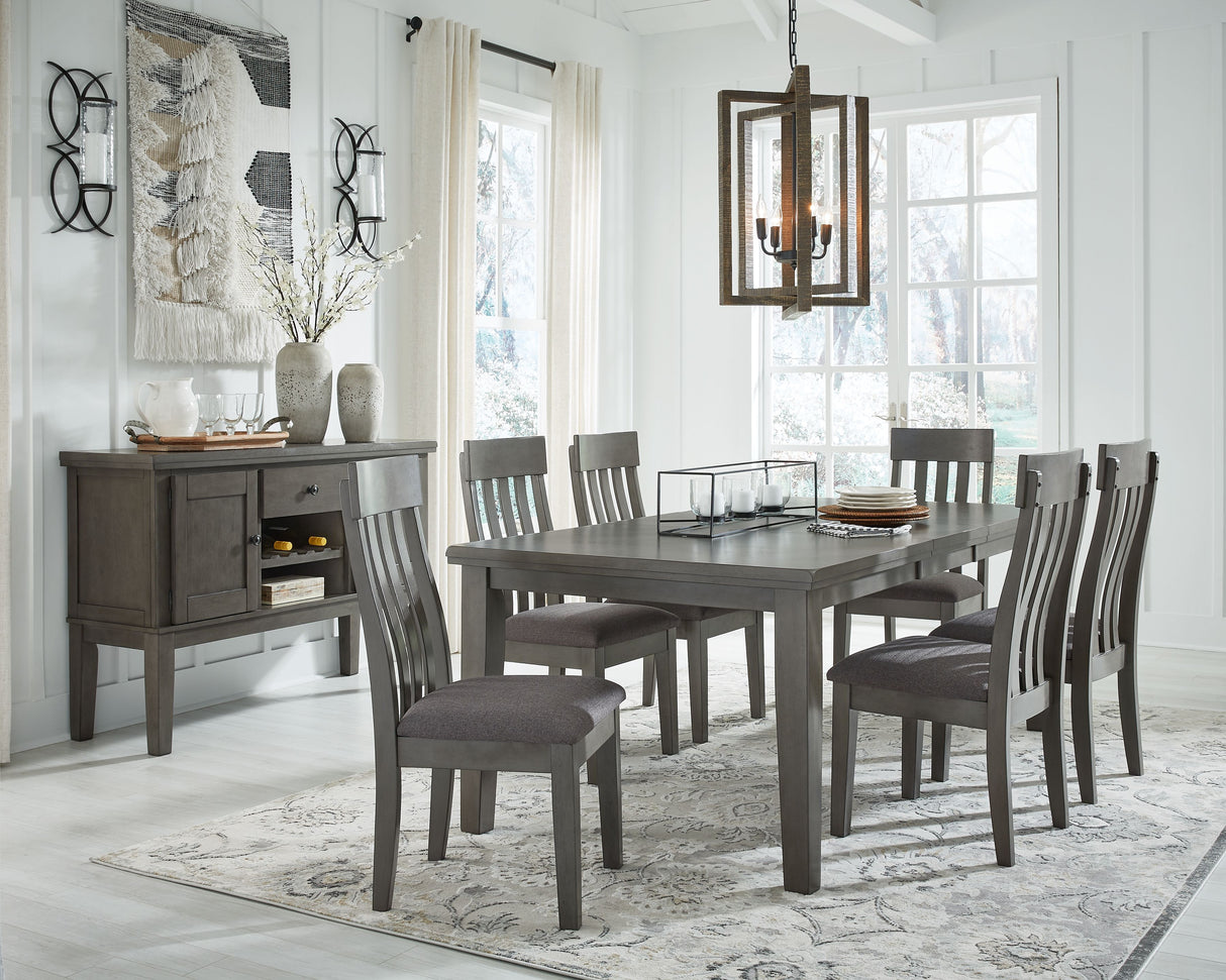 Hallanden - Dining Room Set Dark Gray 8 Pc. Extension Table, 6 Side Chairs, Server by Signature Design by Ashley® | Bel Furniture