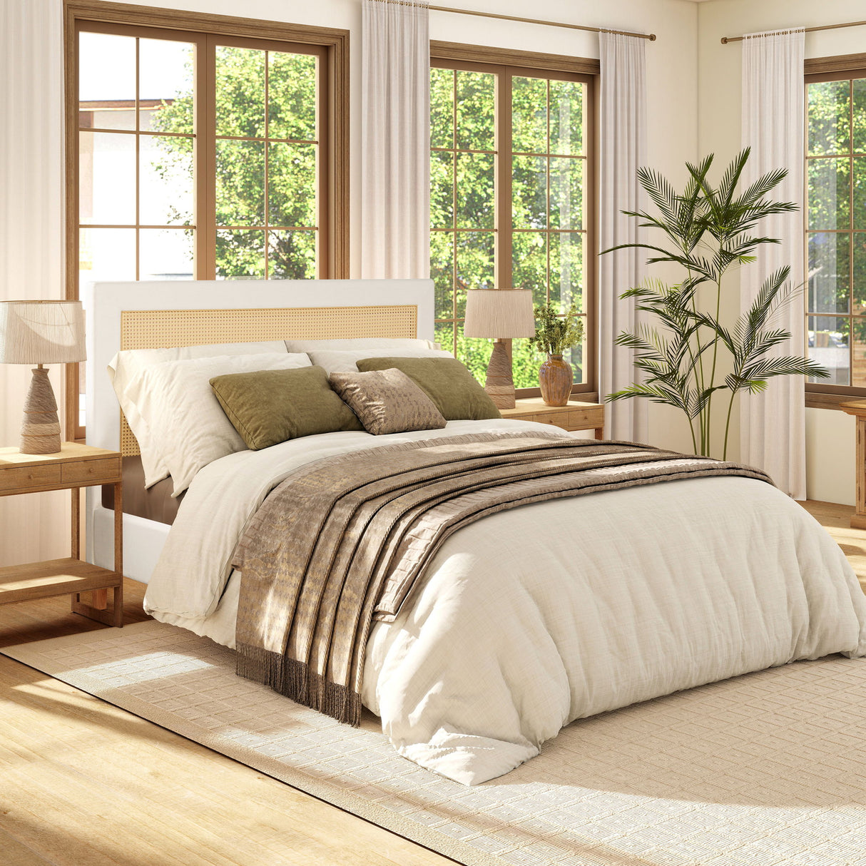 Haley - Upholstered Cane Back Platform Bed by Jennifer Taylor Home | Bel Furniture