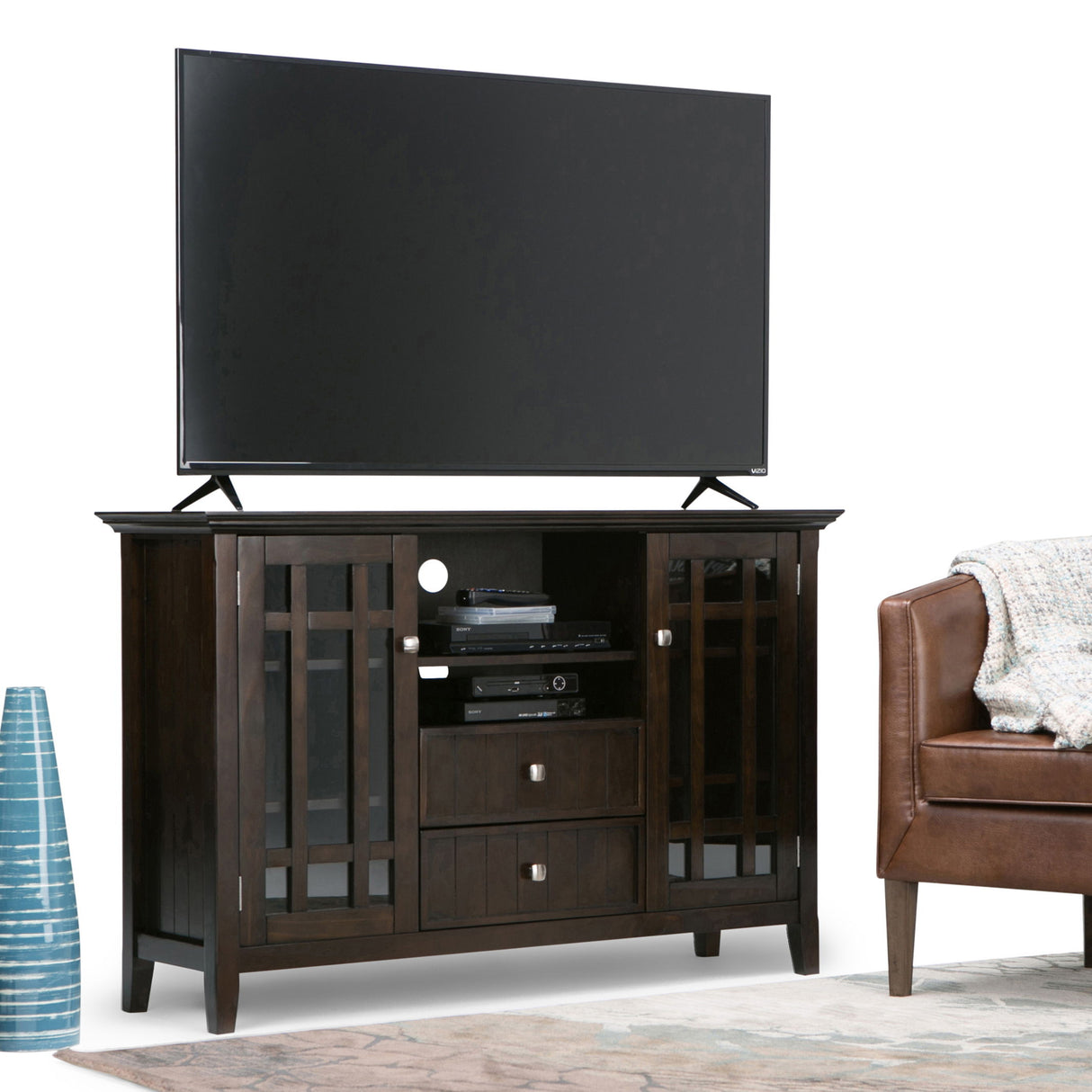 Bedford - Handcrafted Tall TV Media Stand by Simpli-Home | Bel Furniture