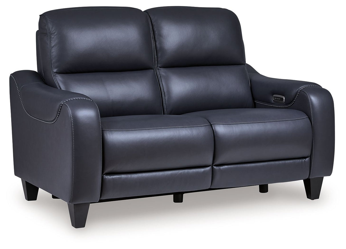 Mercomatic - Power Reclining Loveseat With Adj Headrest Blue by Signature Design by Ashley® | Bel Furniture