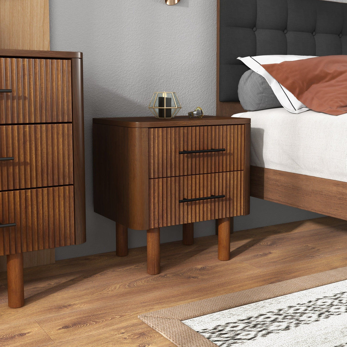 Logan - Mid-Century Modern Nightsd Bed Side Tables With 2 Drawers - Brown by Ashcroft Furniture | Bel Furniture