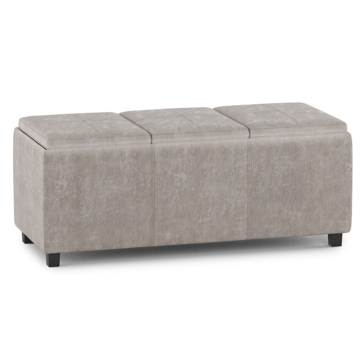 Avalon - Upholstered Storage Ottoman Pearl Silver Faux Leather by Simpli-Home | Bel Furniture