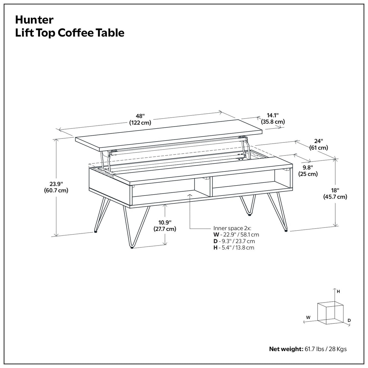 Hunter - Handcrafted Lift Top Coffee Table