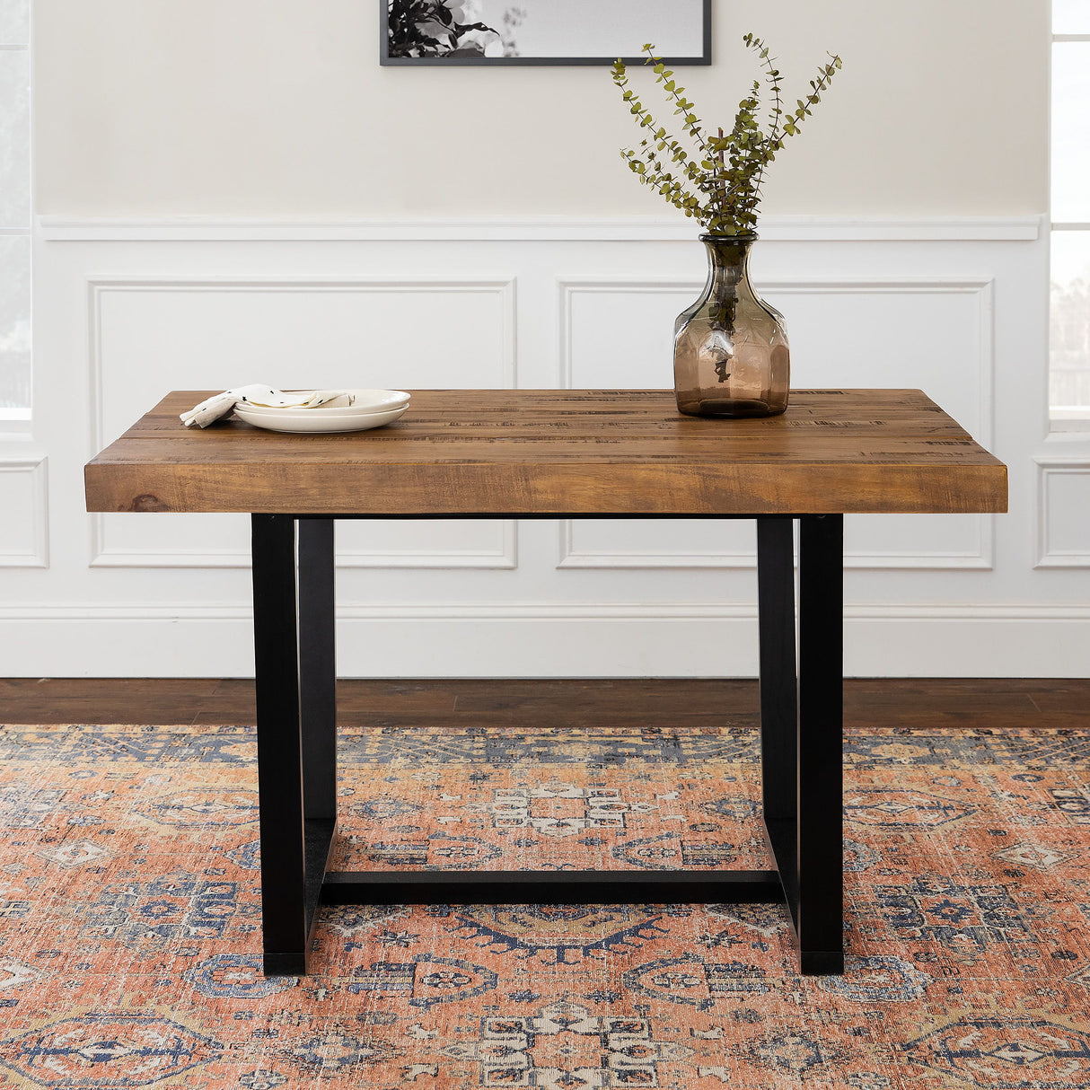 Rustic Metal And Solid Distressed Dining Table by Walker Edison | Bel Furniture