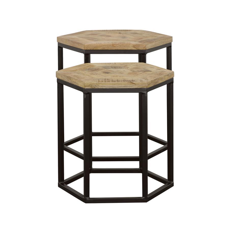 Adger - 2 Piece Hexagonal Nesting Tables - Natural And Black by CoasterEssence | Bel Furniture