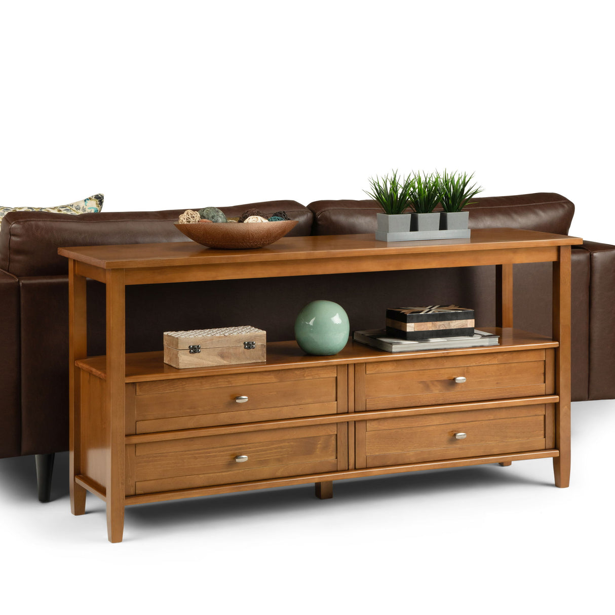 Warm Shaker - Wide Console Sofa Table - Light Golden Brown by Simpli-Home | Bel Furniture