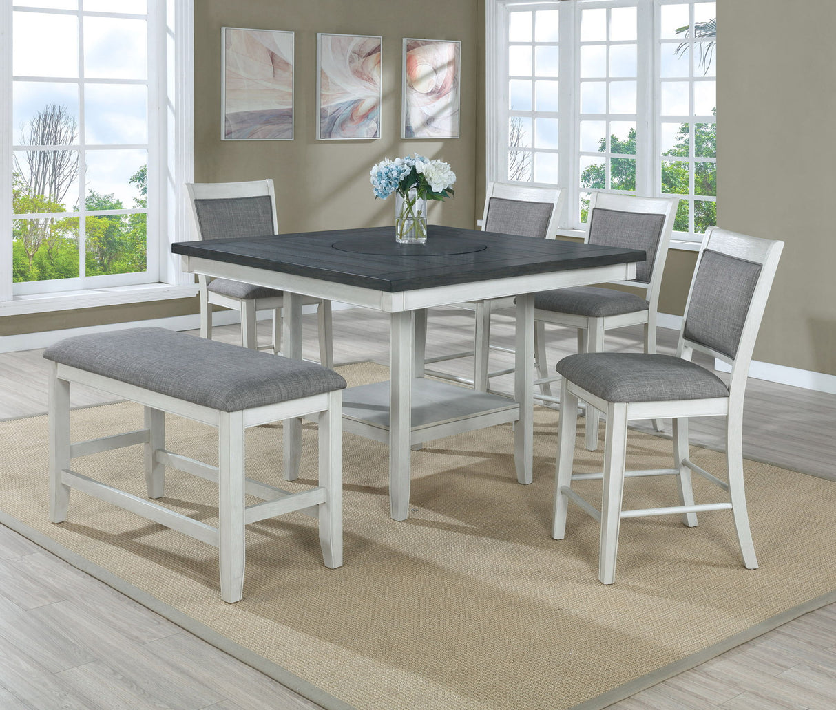 Fulton - Dining Room Set White 6 Pc. Table, 4 Chairs, Bench by Crown Mark | Bel Furniture