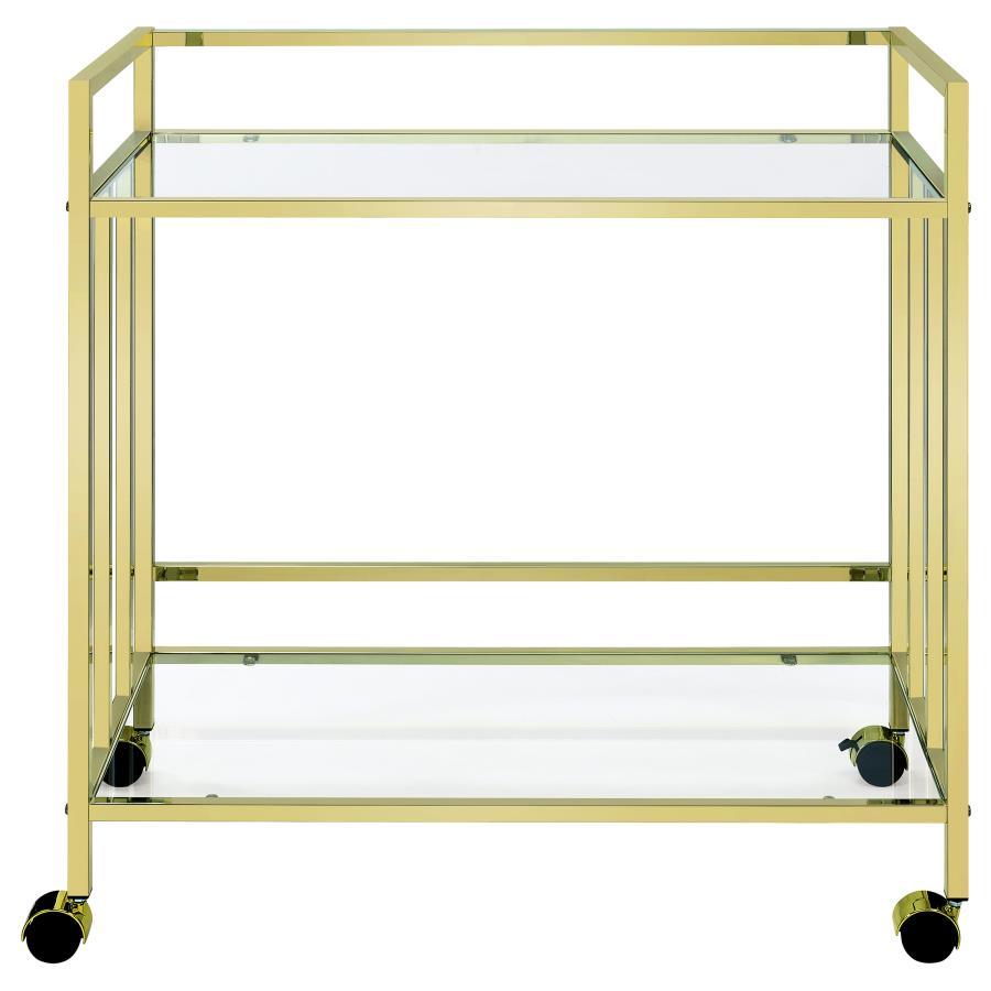 Cara - 2-tier Rectangular Glass Shelf Metal Bar Cart by CoasterEssence | Bel Furniture