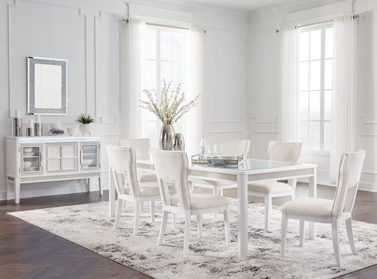 Chalanna - Rectangular Dining Room Extension Table Set White 8 Pc. Table, 6 Chairs, Server by Signature Design by Ashley® | Bel Furniture
