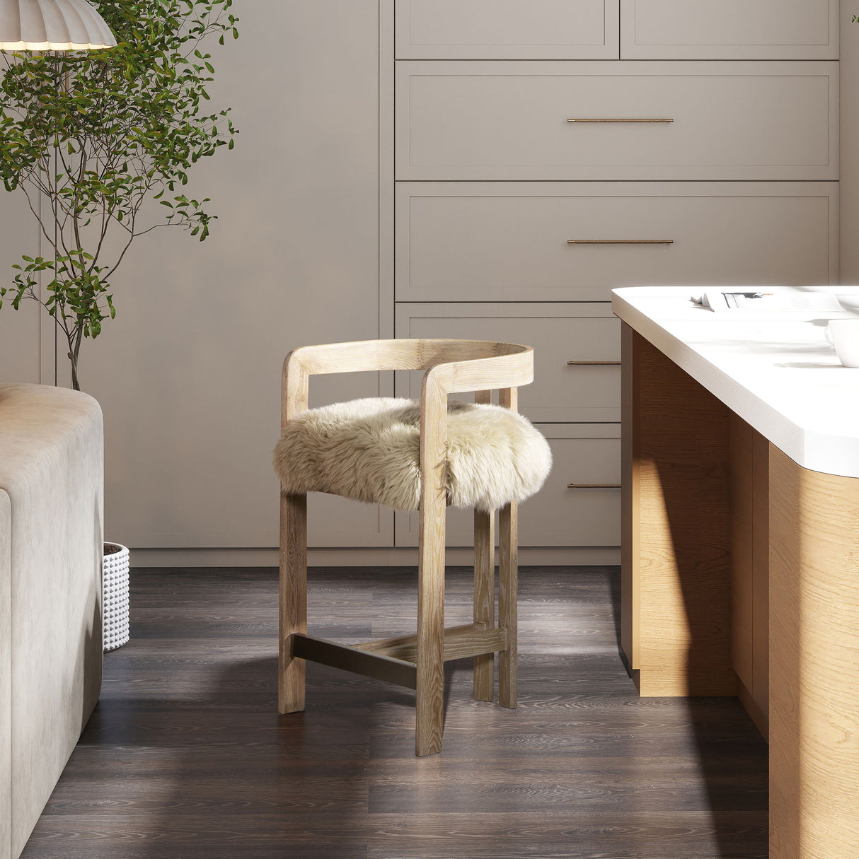 Millwick - Low Back Genuine Fur Counter Stool - Natural Blonde by Jennifer Taylor Home | Bel Furniture