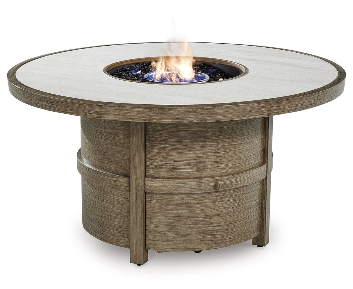 Rainier Ranch - Beige - Round Fire Pit Table by Signature Design by Ashley® | Bel Furniture