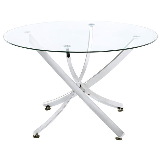 Beckham - Round Glass Top Dining Table Pearl Silver by CoasterEveryday | Bel Furniture