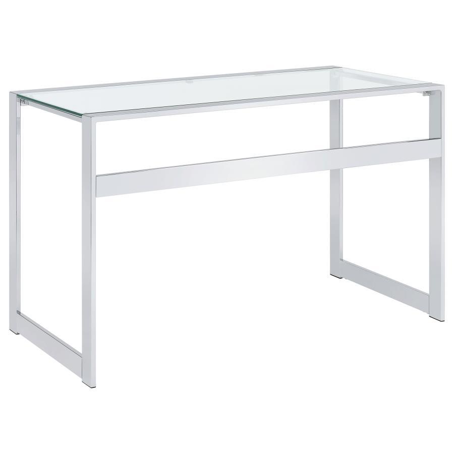 Hartford - Glass Top Writing Desk - Chrome by CoasterEssence | Bel Furniture
