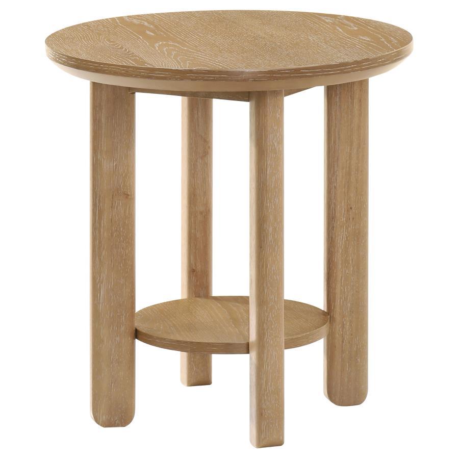 Ottowa - Round Wood Table With Shelf