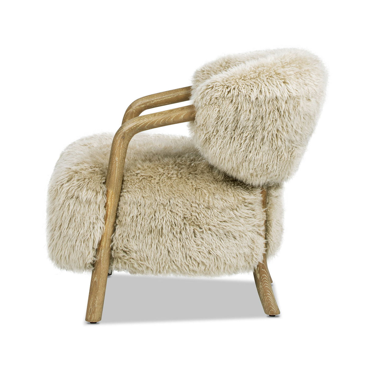 Becker - Rustic Oak Sheepskin Upholstered Accent Arm Chair - Taupe Beige