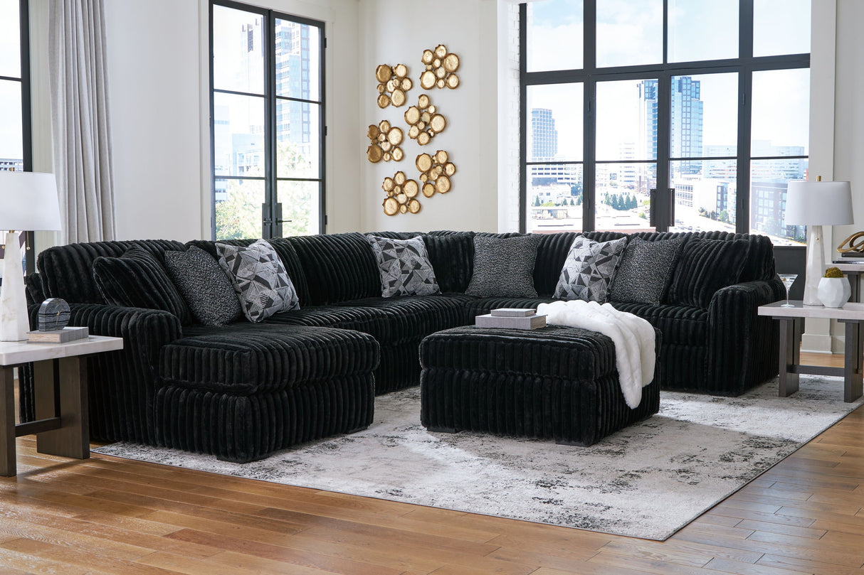 Midnight-Madness - Sectional Set Black 5 Pc. - 4-Piece Sectional With Laf Corner Chaise, Ottoman by Signature Design by Ashley® | Bel Furniture