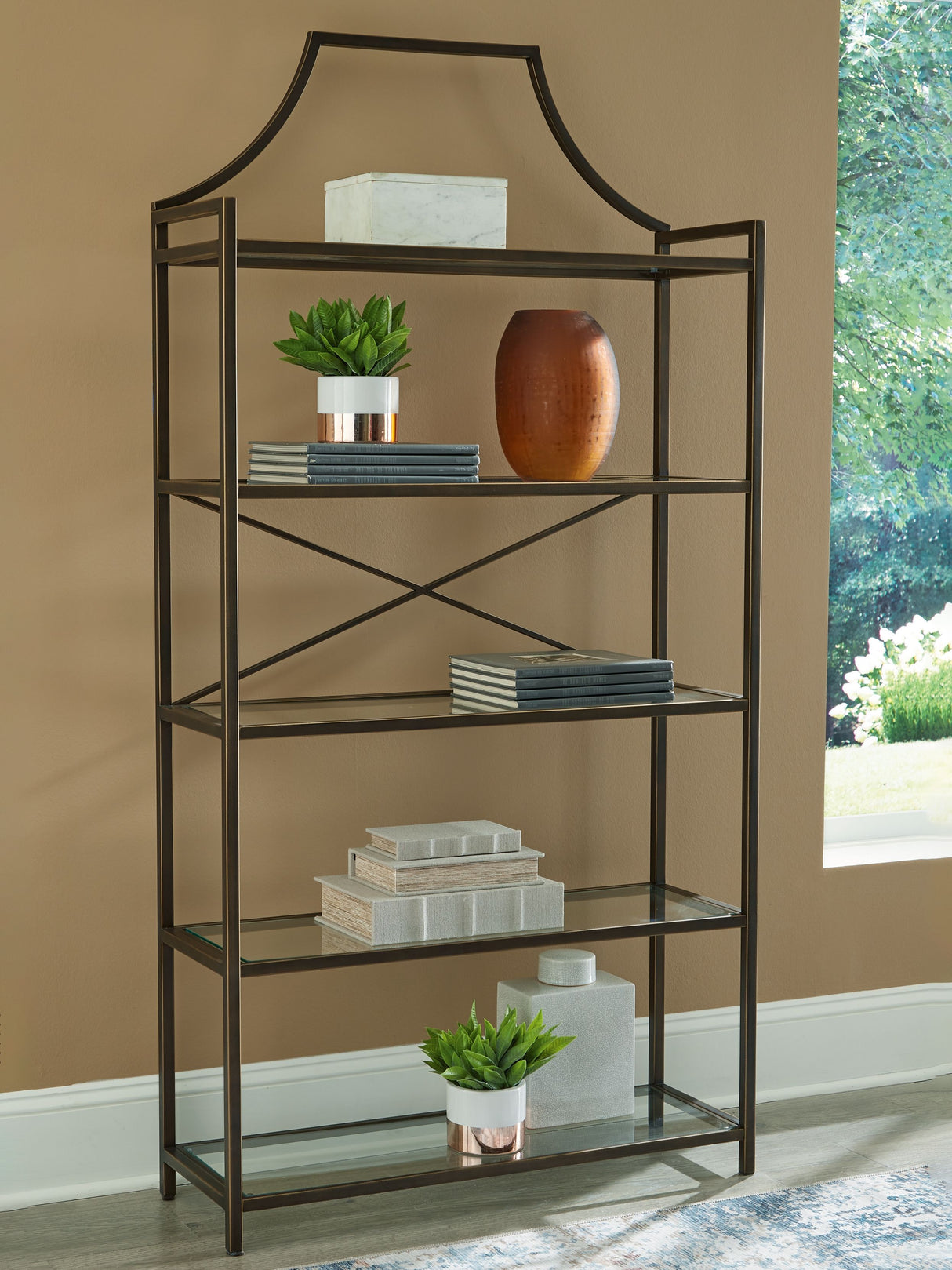 Bernonly - Antique Bronze Finish - Bookcase by Signature Design by Ashley® | Bel Furniture
