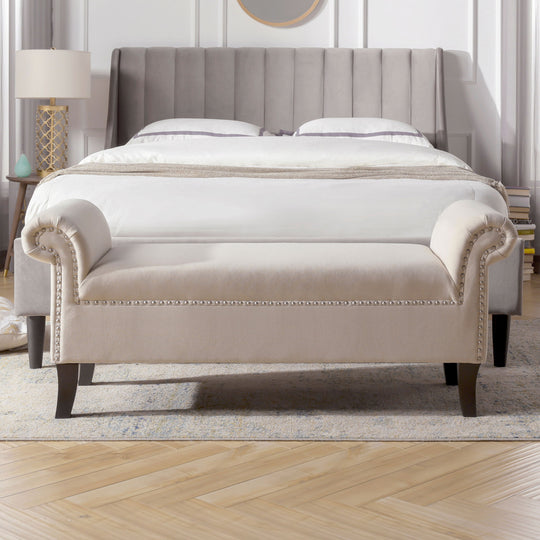 Kathy - Roll Arm Entryway Accent Bench - Sky Neutral Beige by Jennifer Taylor Home | Bel Furniture