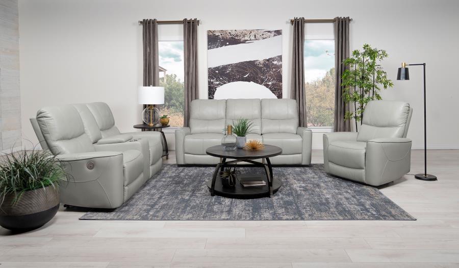 Greenfield - Power Reclining Sofa Set Pearl Silver 3 Pc. Sofa, Loveseat, Chair by Coaster Fine Furniture | Bel Furniture