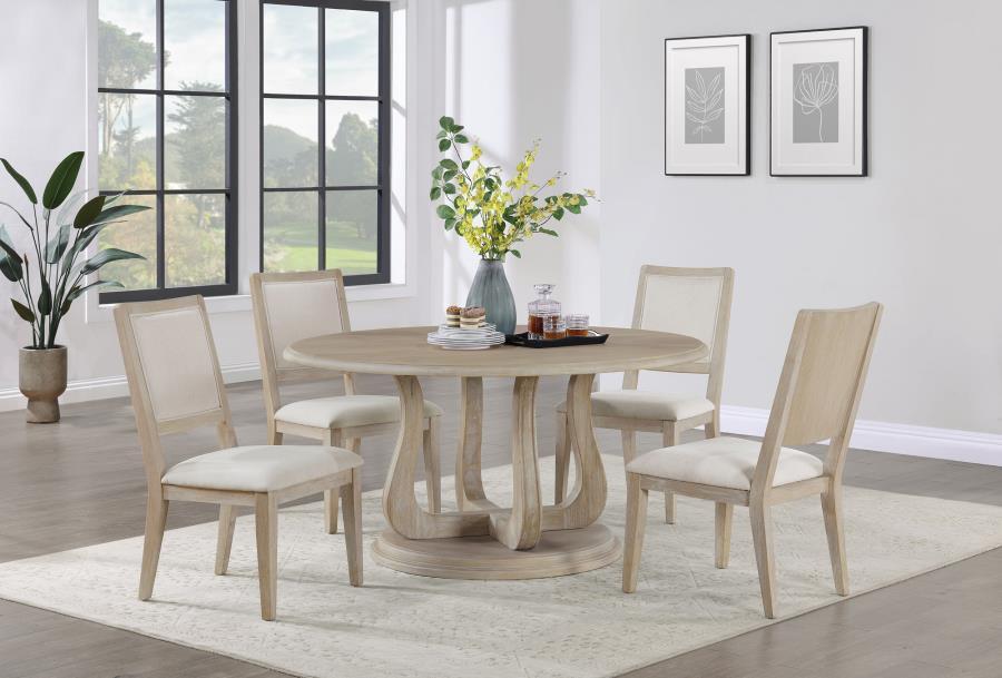 Trofello - Round Pedestal Dining Table - White Washed by Coaster Fine Furniture | Bel Furniture