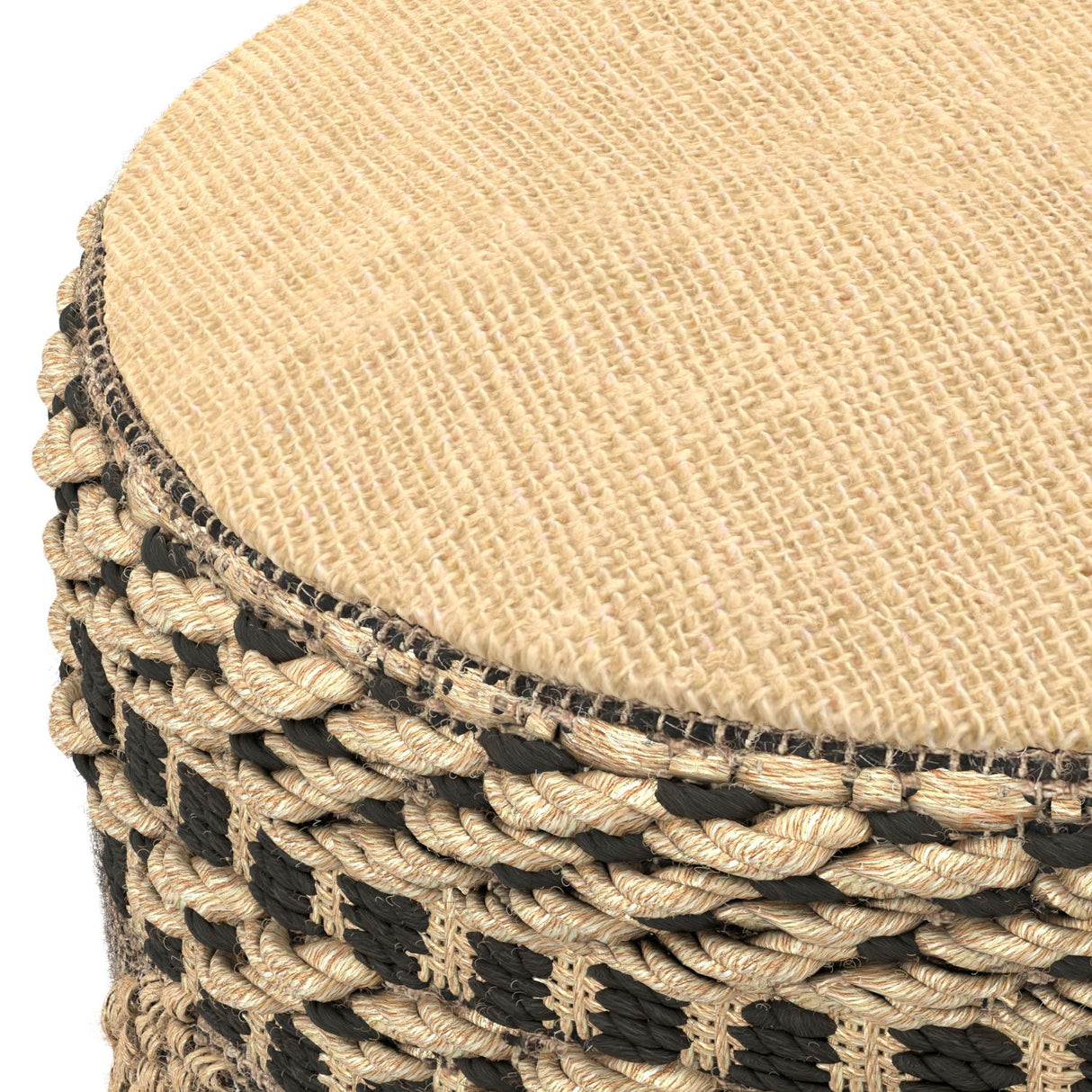 Stella - Round Woven Pouf - Natural / Black by Simpli-Home | Bel Furniture