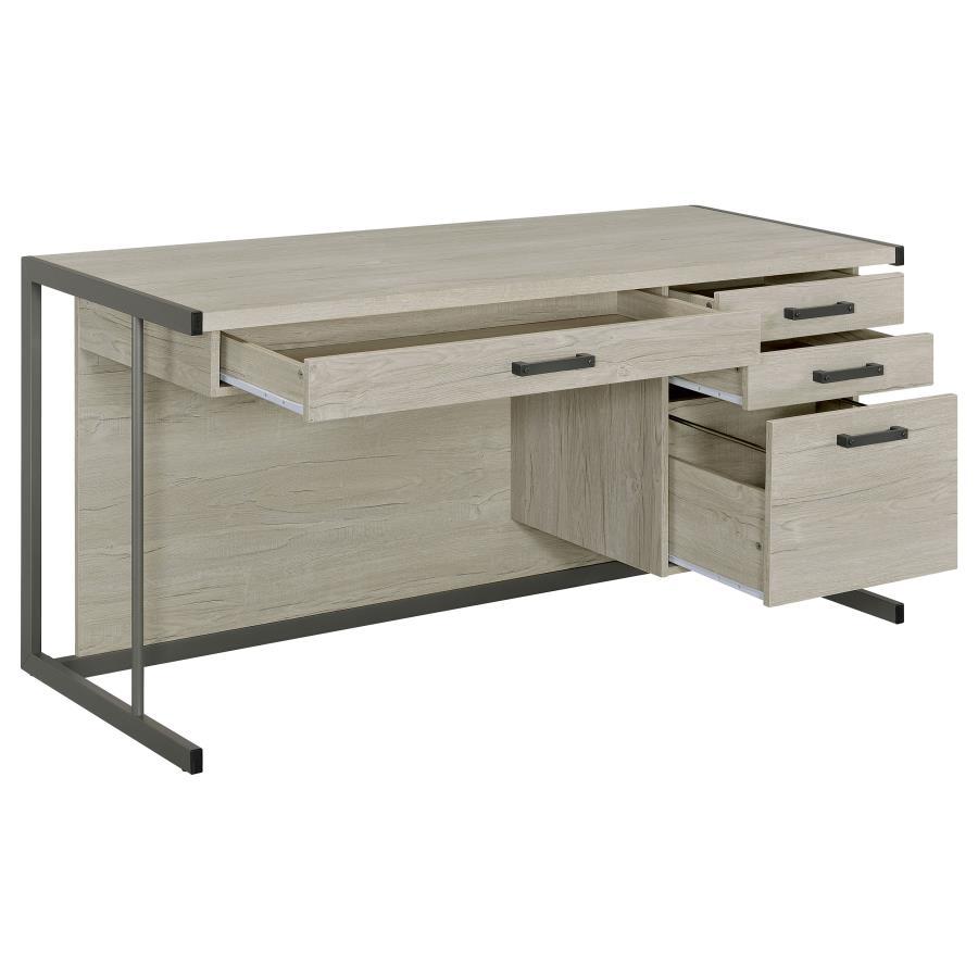 Loomis - 4-Drawer Computer Desk - Whitewashed Gray by CoasterEssence | Bel Furniture